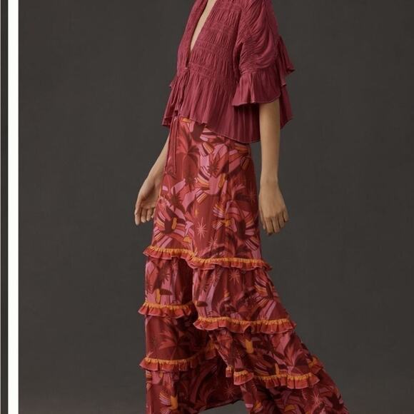 FARM Rio Tiered pink maxi skirt size M pink boho festival hippie concert wedding - Picture 3 of 6